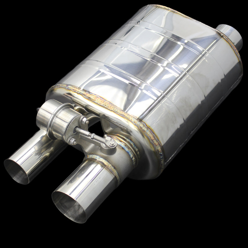 Single Universal Valved Muffler with Dual Exits