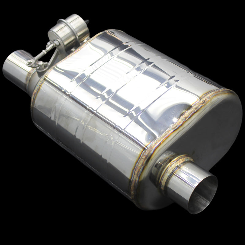 Single Universal Valved Muffler with Dual Exits
